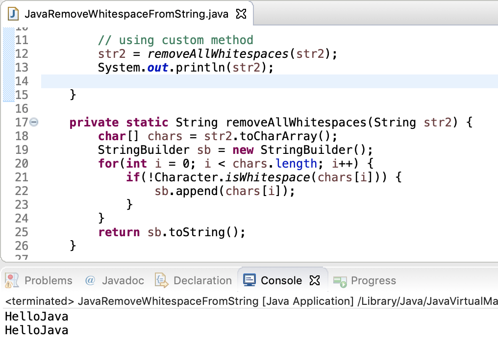 String Remove All Whitespace Java