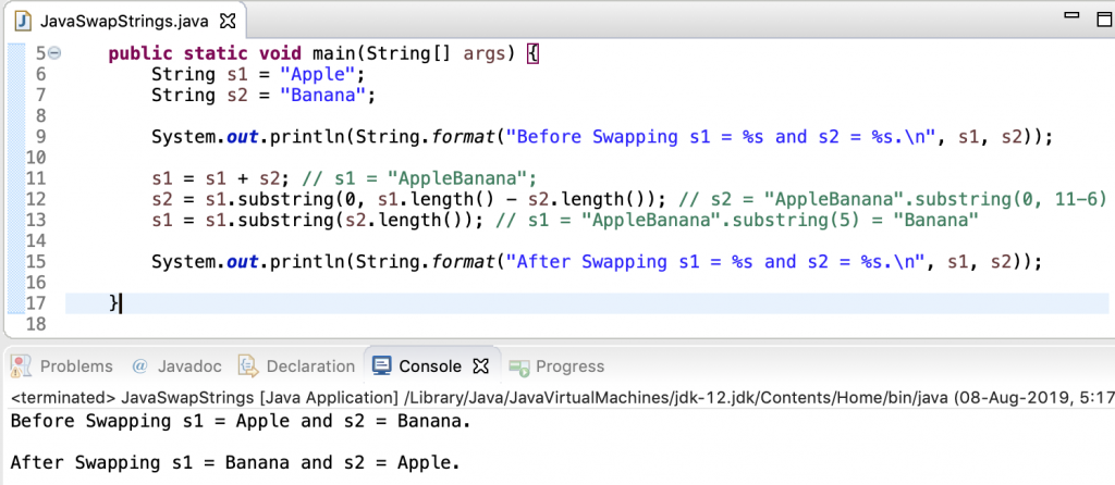 How To Swap Two Strings In Java Without Third Variable